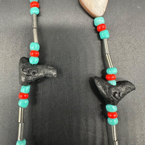 Vintage Native American Turquoise Coral Necklace Fetish Birds Skulls Chunky Bead - Picture 5 of 10